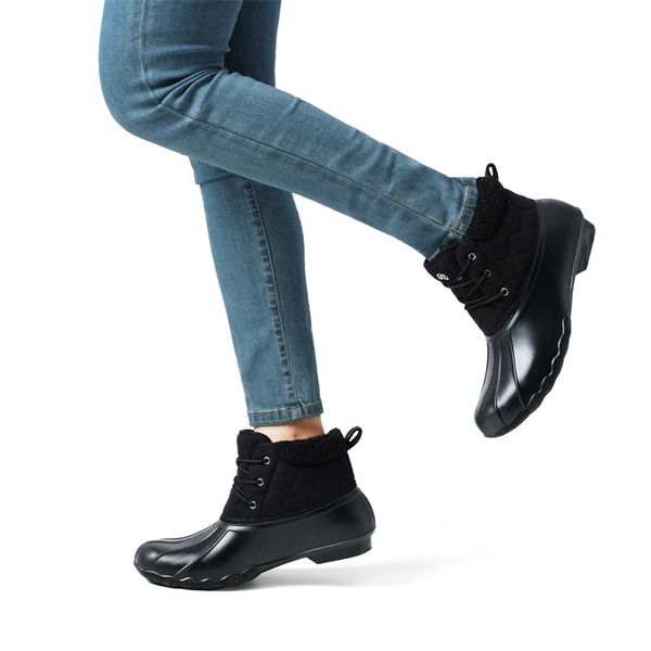 Waterproof Sherpa Snow Boots - BLACK - 1